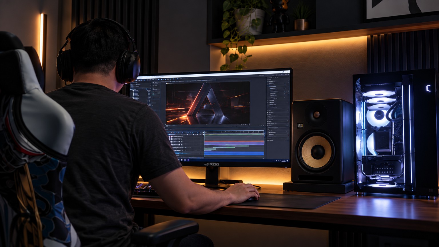A&Y Media Solutions editor working at a professional editing workstation